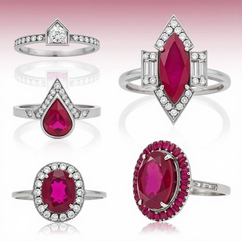 Art Deco Ruby Ring with Geometric Design and Platinum Band