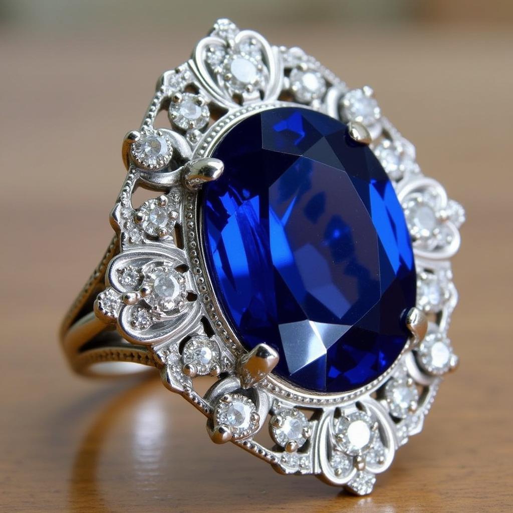 Art Deco Sapphire Ring with Filigree Detail