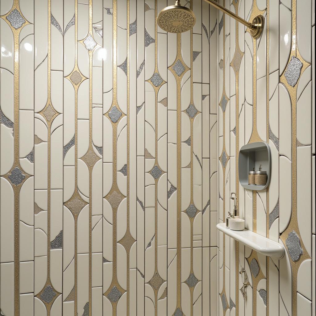 Art Deco Shower Tile with Metallic Accents