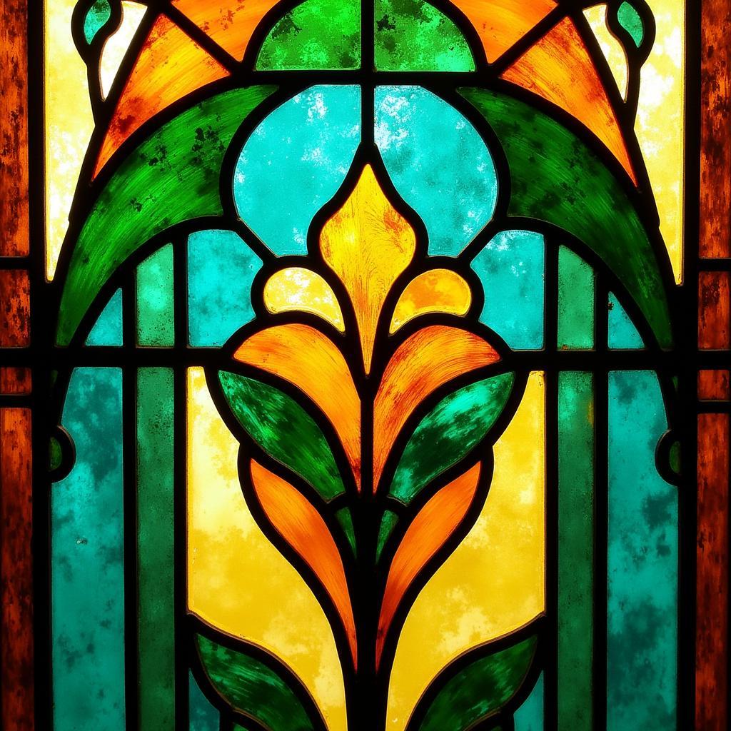 Art Deco Stained Glass Window with Geometric Patterns