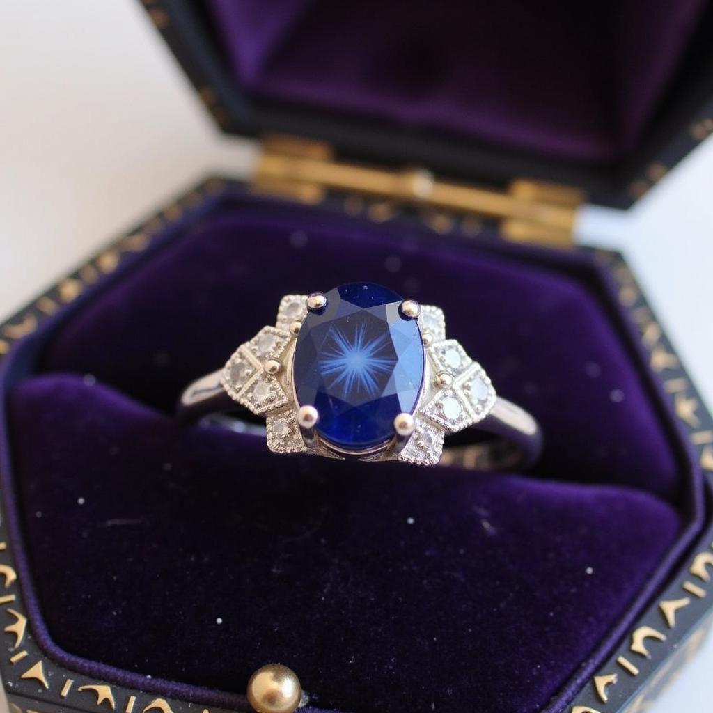 Art Deco Star Sapphire Ring Vintage Design