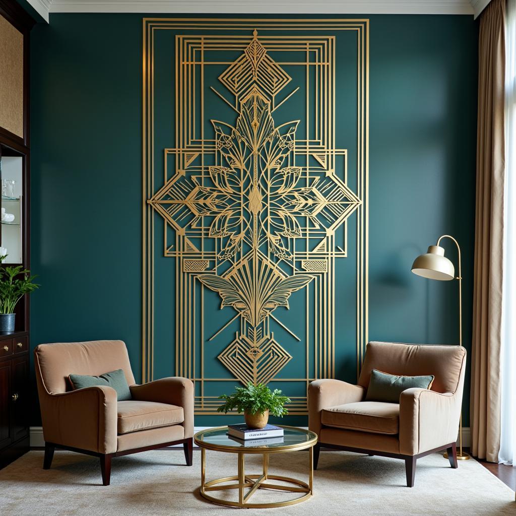 Art Deco Stencil Wall with Geometric Patterns