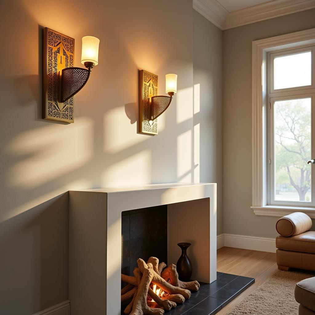 Art Deco Wall Sconces with Geometric Fretwork