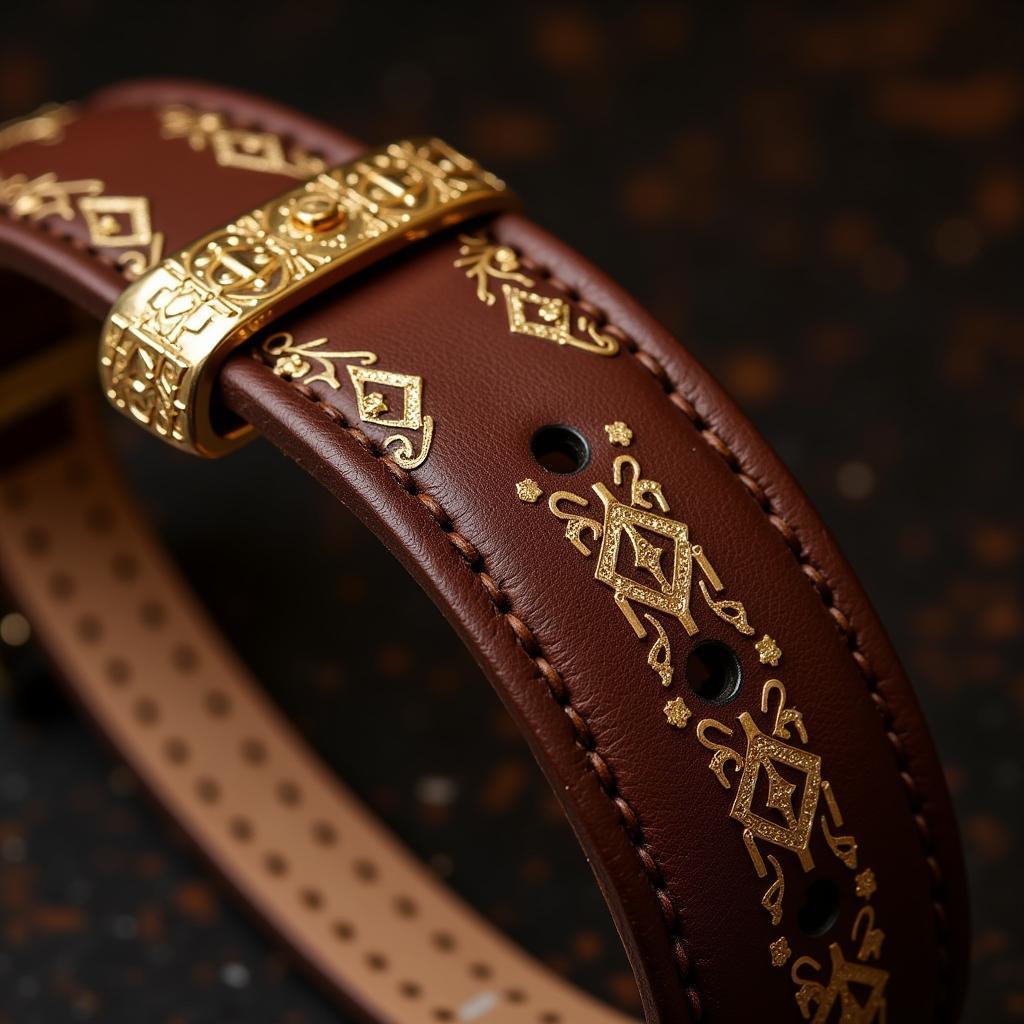 Art Deco Watch Band with Leather and Gold Details