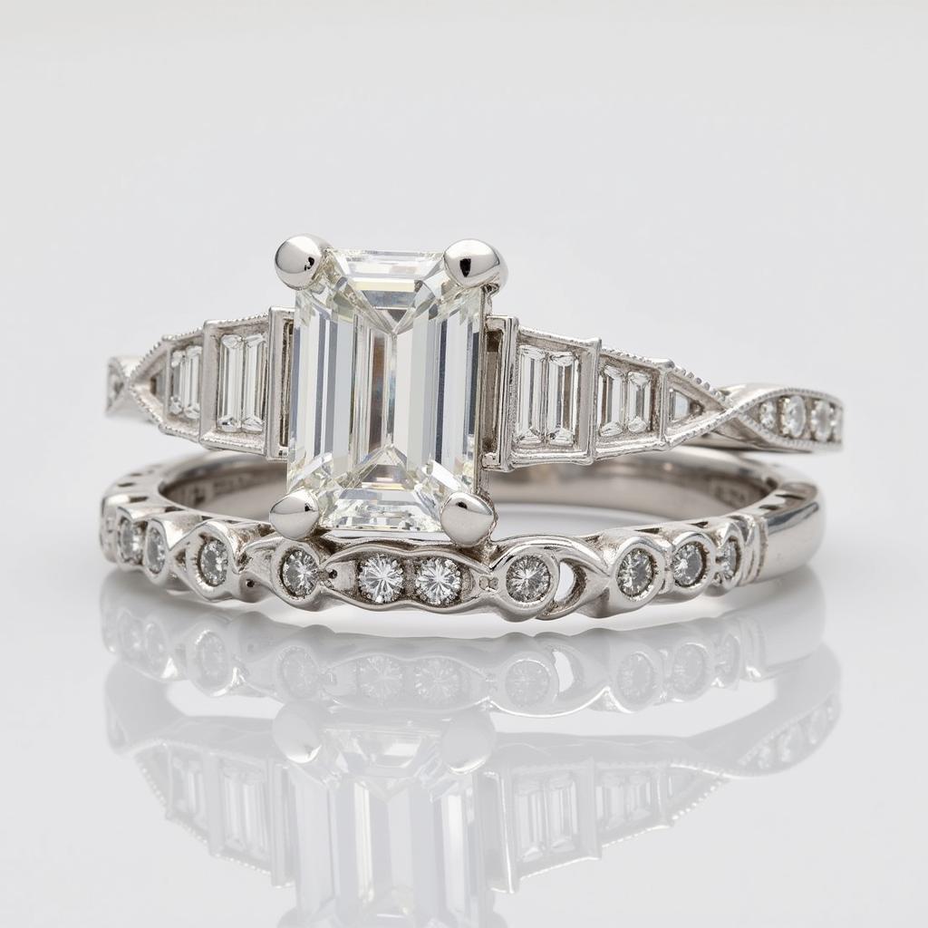 Art Deco Wedding Set Featuring Platinum and Diamonds