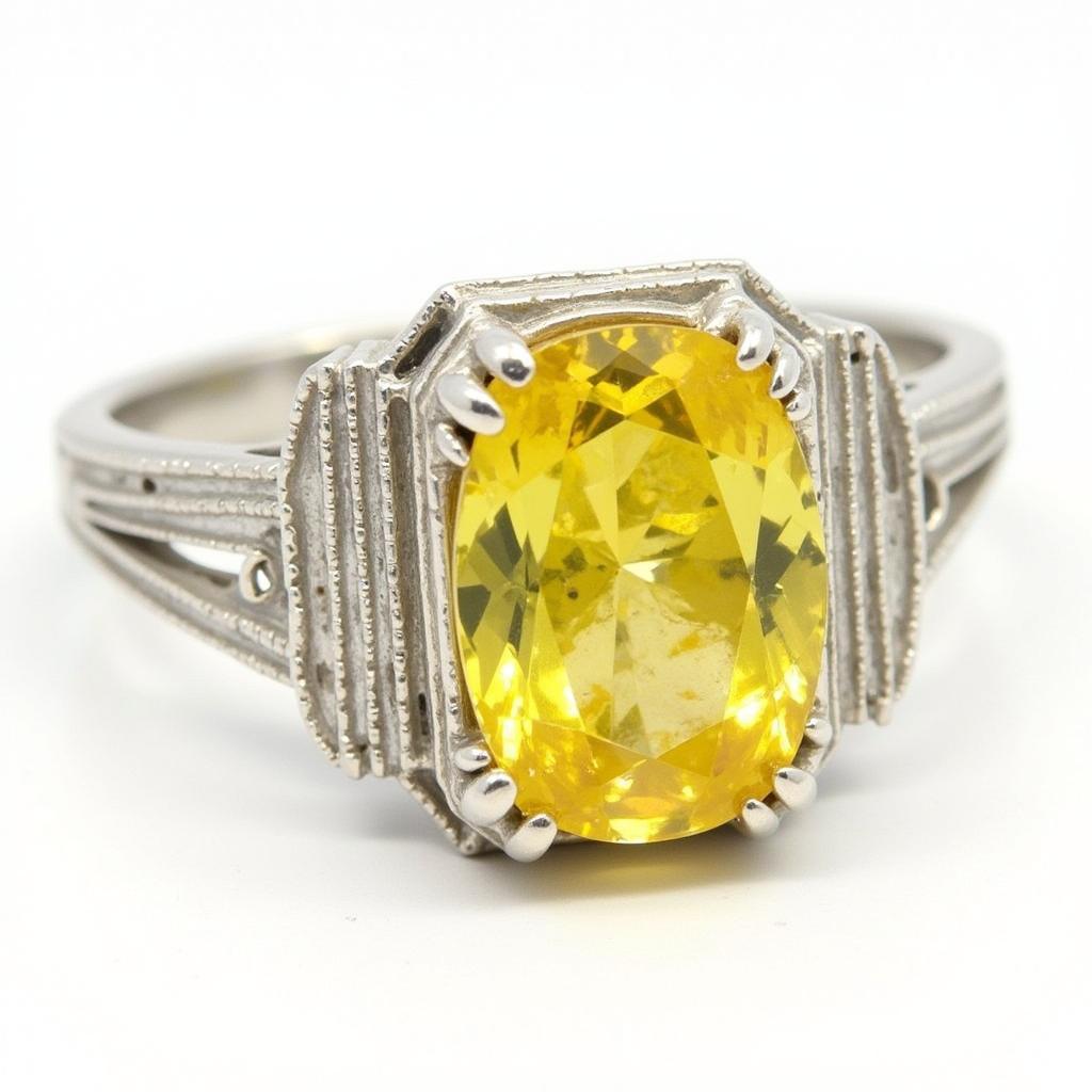 Art Deco Yellow Diamond Ring in Platinum Setting