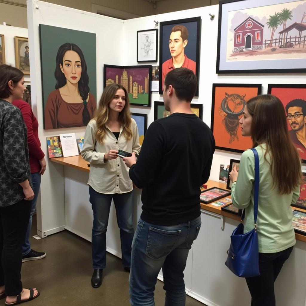 Visitors interacting with artists at Art Fair Duluth