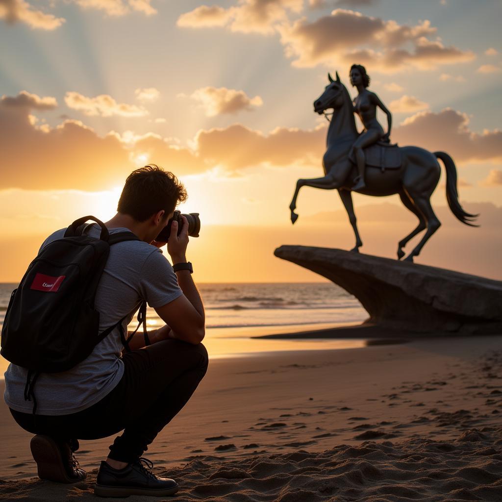 Capturing the beauty of art at sunset on the beach