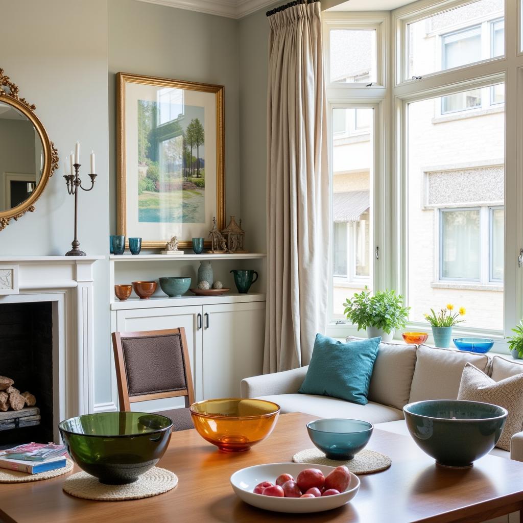 Collection of Art Glass Bowls in a Home Setting