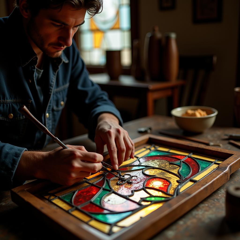 Professional restoration of a stained glass panel