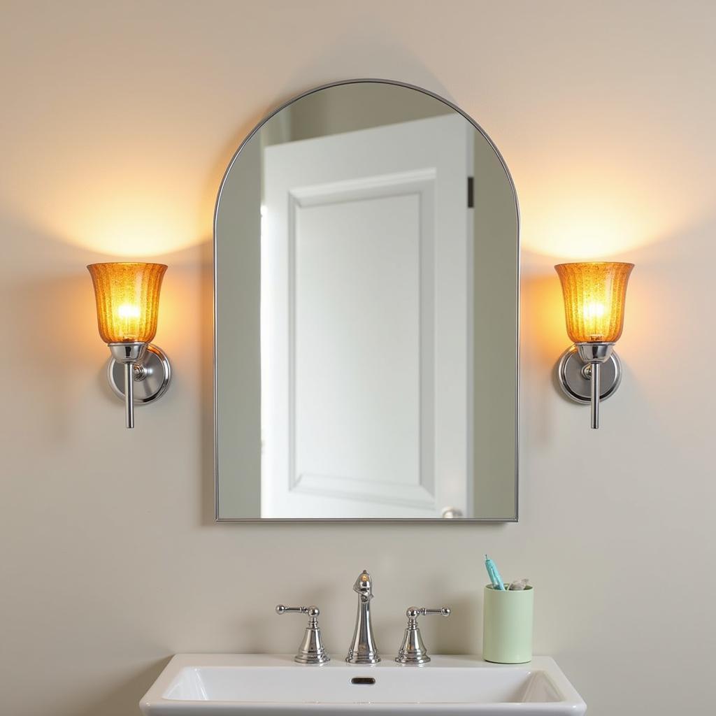 Art glass sconces flanking a bathroom vanity