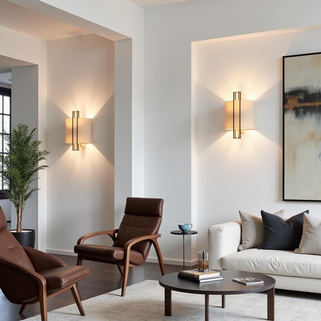 Modern interior illuminated by art glass sconces