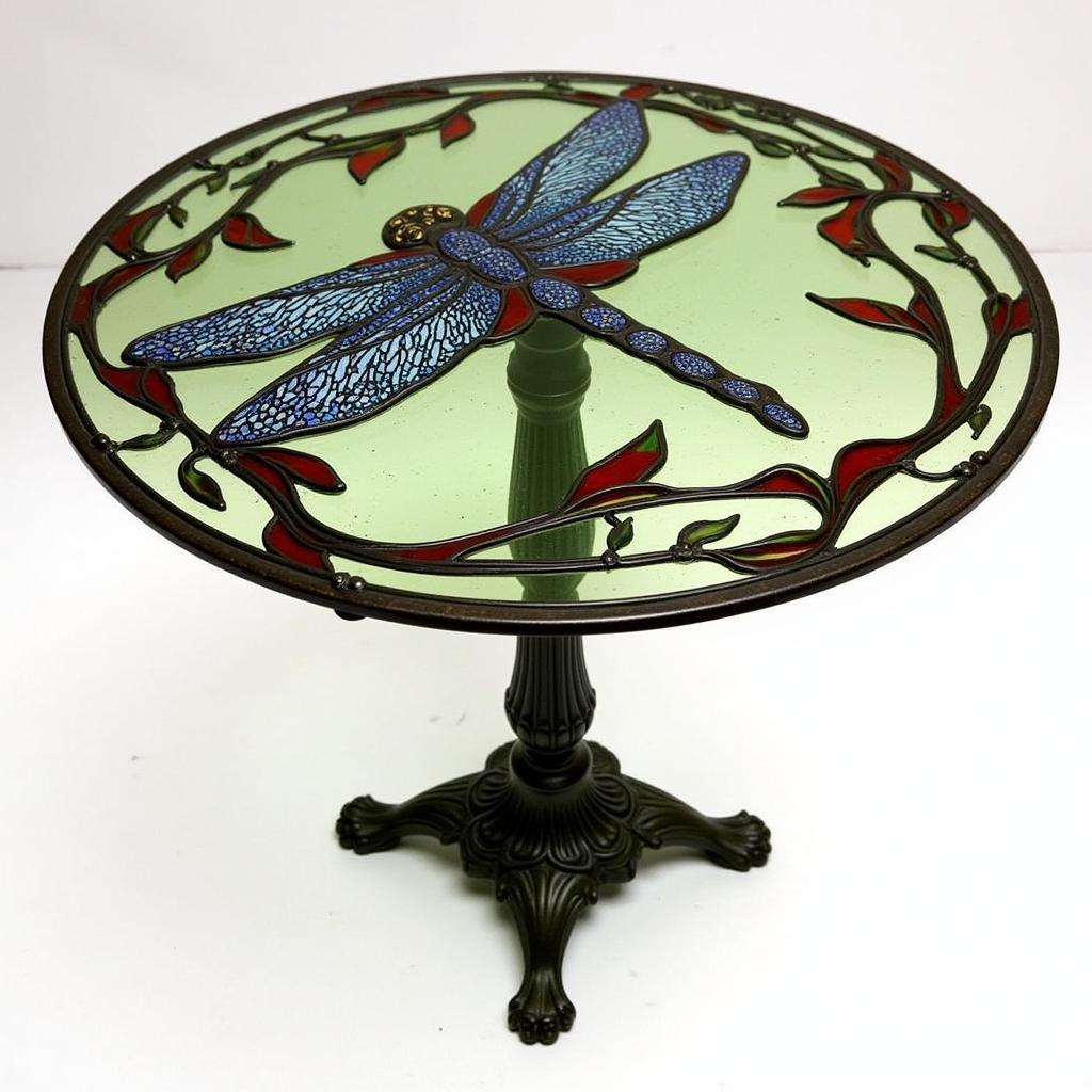 Art Nouveau Style Art Glass Table with dragonfly motif