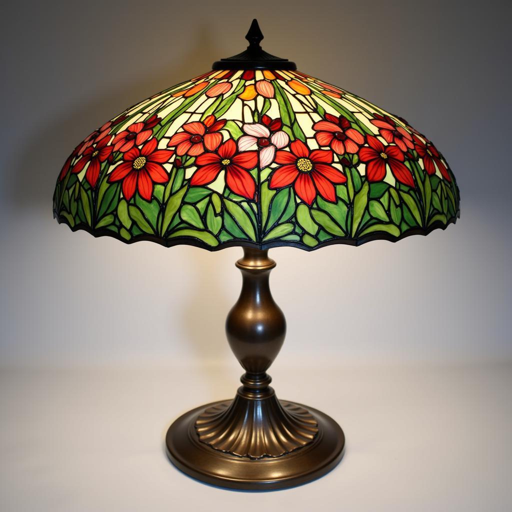 Tiffany Style Art Glass Table with intricate floral design