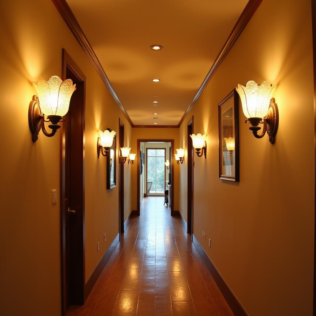 Bright and Welcoming Hallway with Art Glass Wall Sconce Lighting