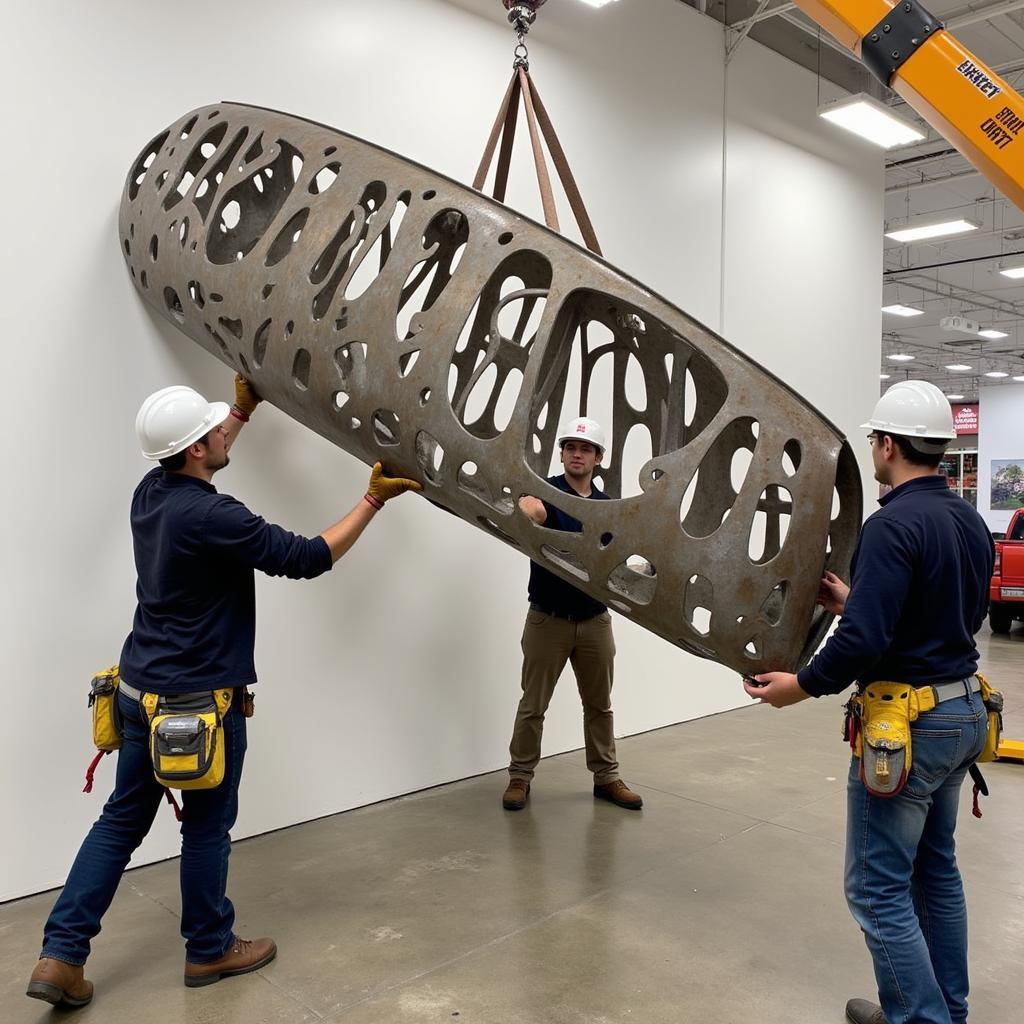 Art Installer Installing a Heavy Sculpture