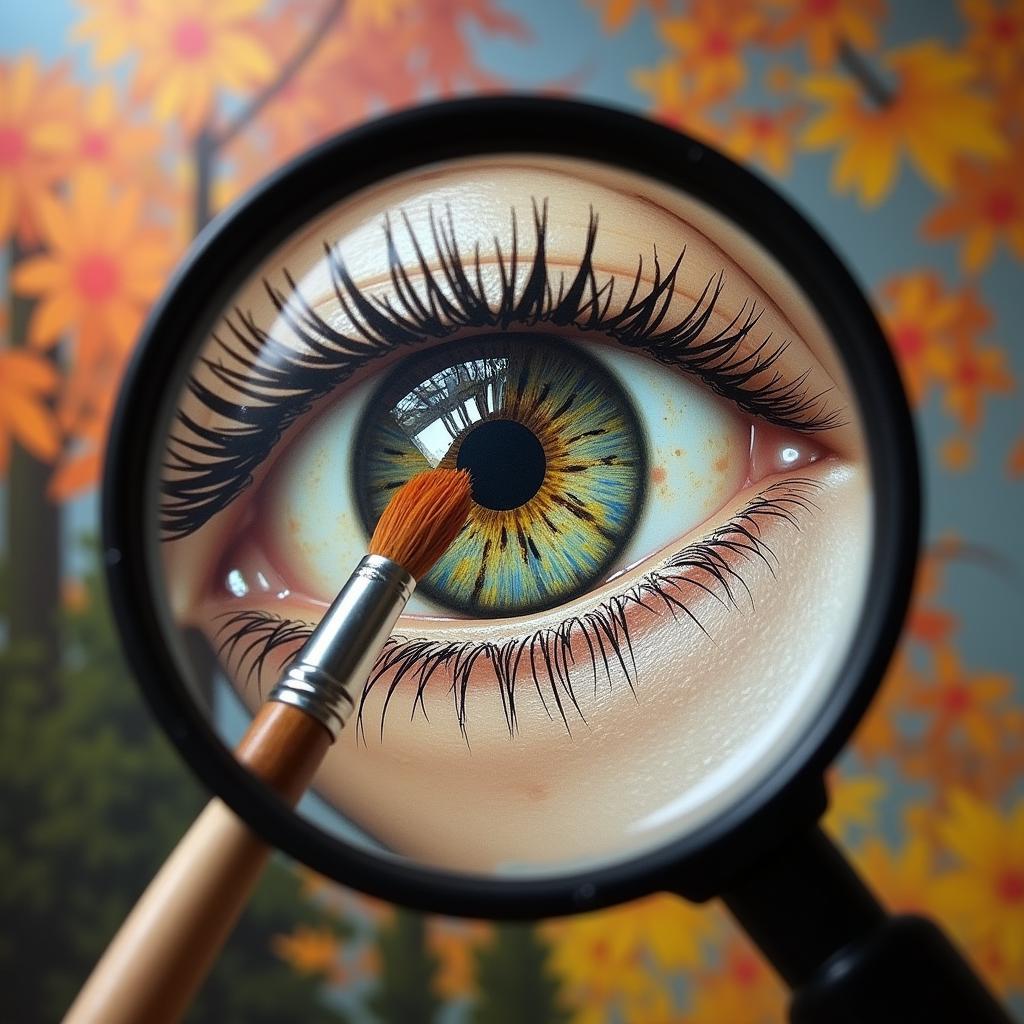 Art Magnifying Glass Examining Painting Brushstrokes