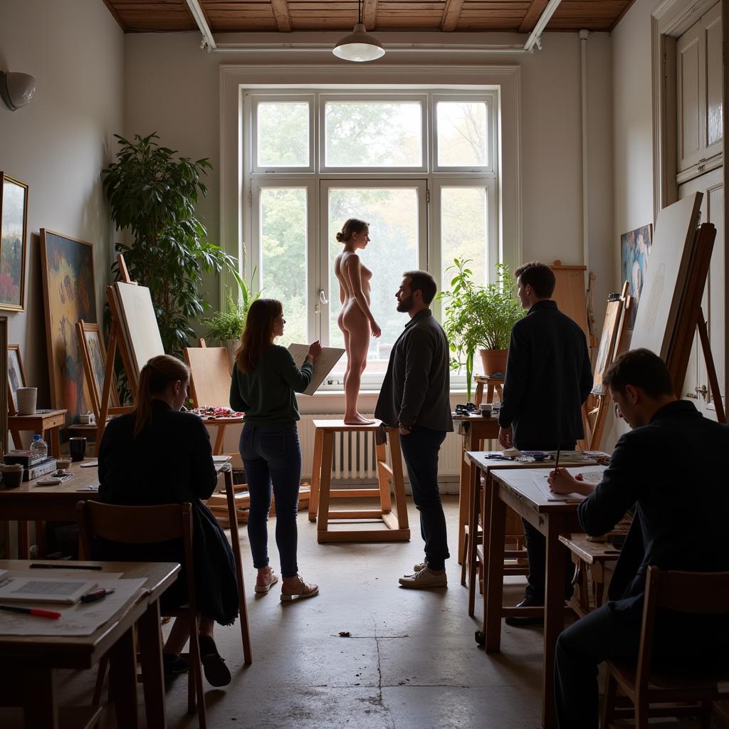 Art Model Posing in Studio Life Drawing Session