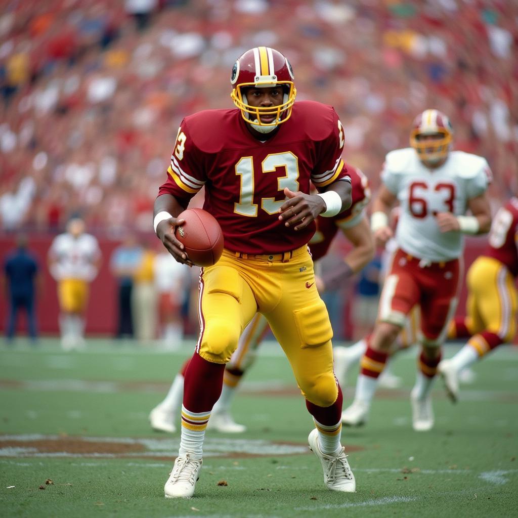 Art Monk in his classic Redskins jersey, striking a powerful pose on the field.