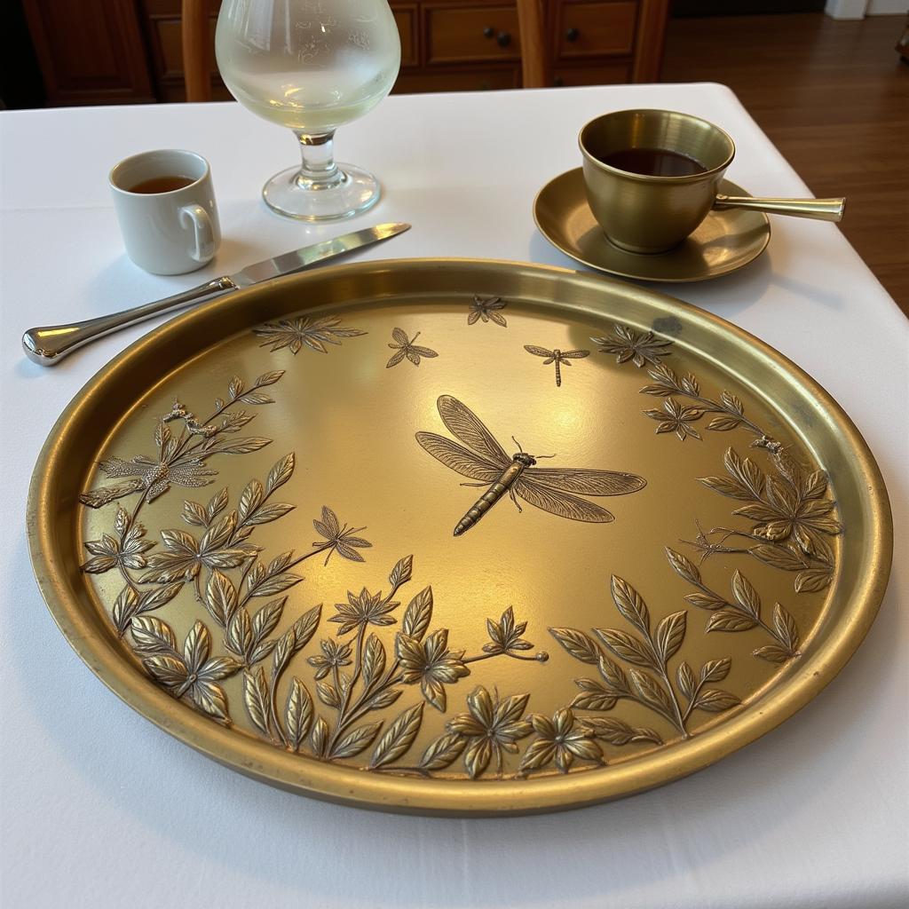 Art Nouveau Brass Tray with Insect Design