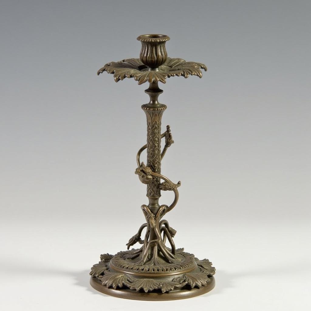 Art Nouveau Bronze Candle Holder with Floral Design