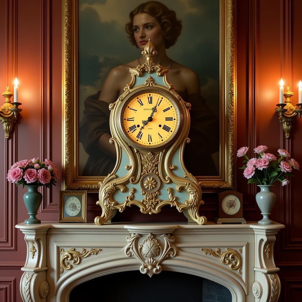 Art Nouveau Clock displayed on a Mantelpiece