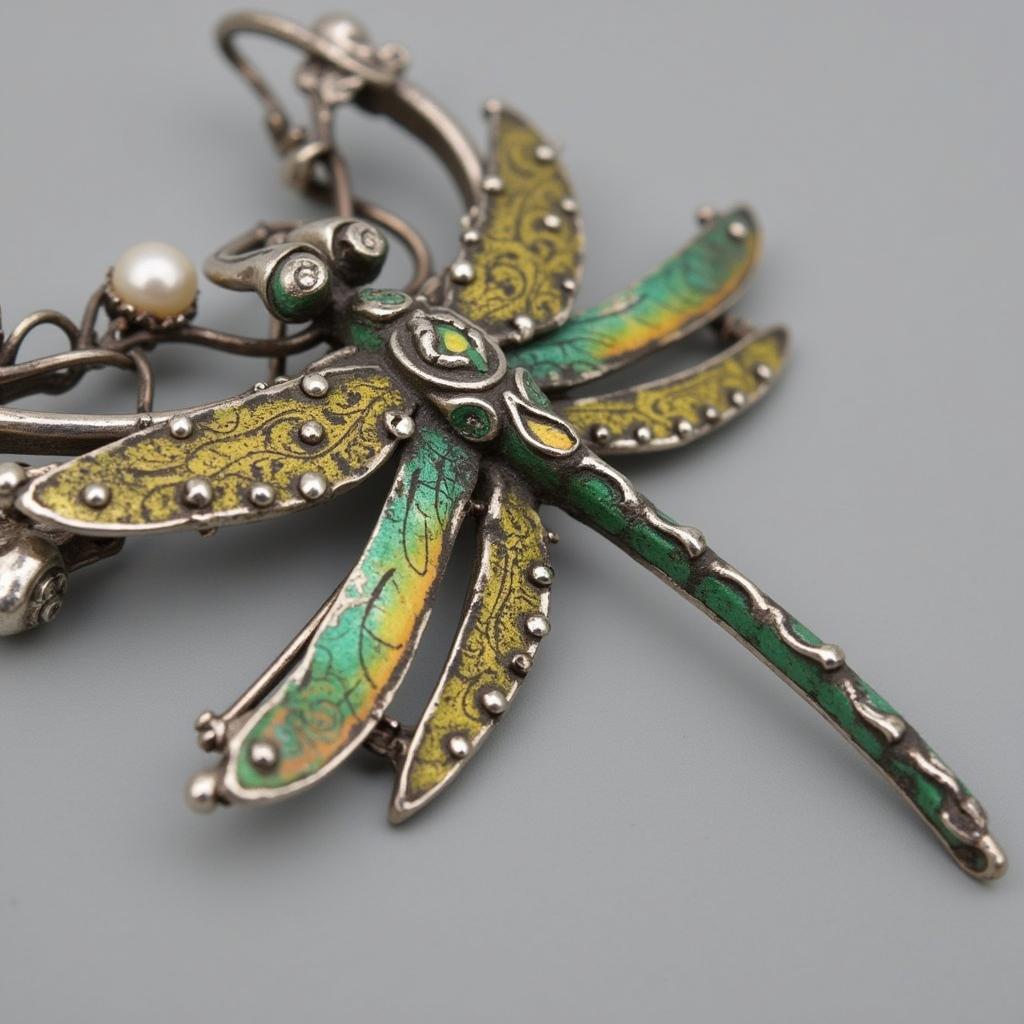 Art Nouveau Dragonfly Brooch and Pendant Set