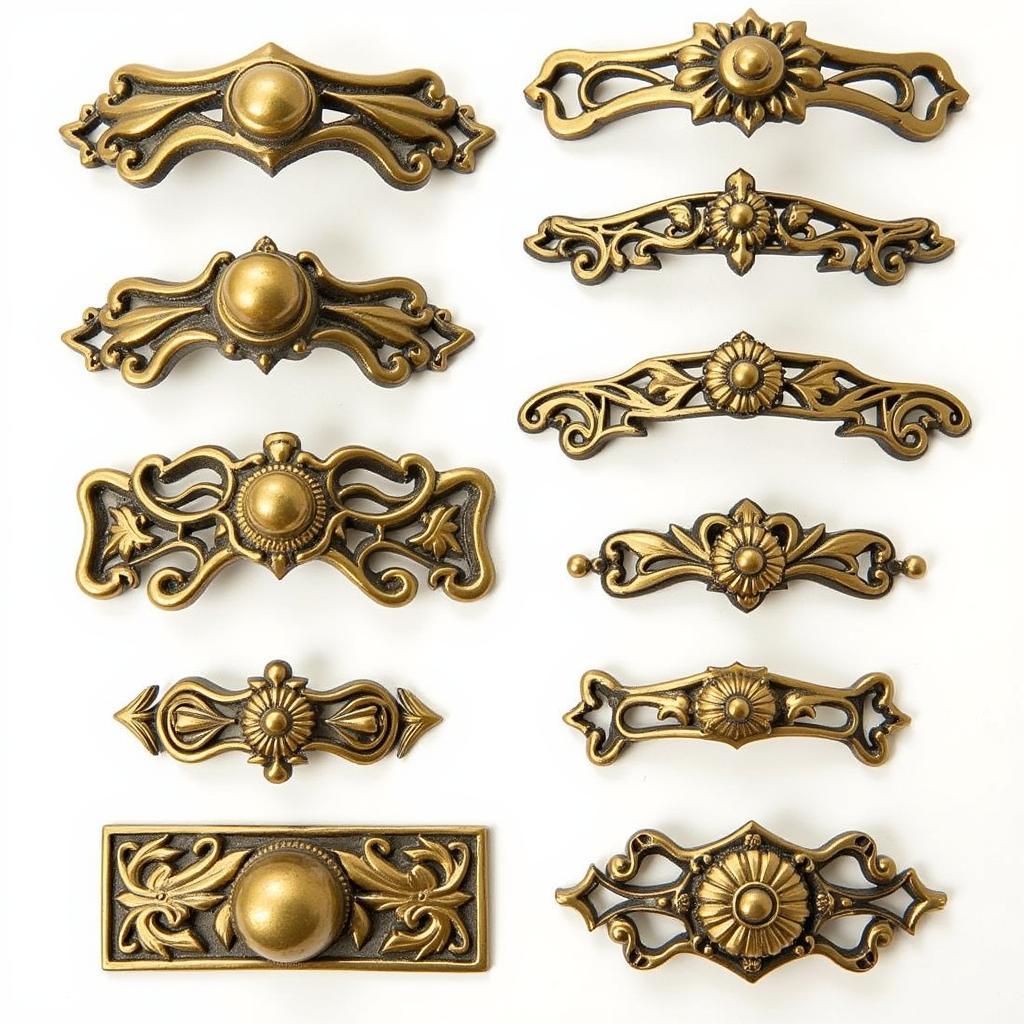 Art Nouveau Drawer Handles in Brass with Floral Design