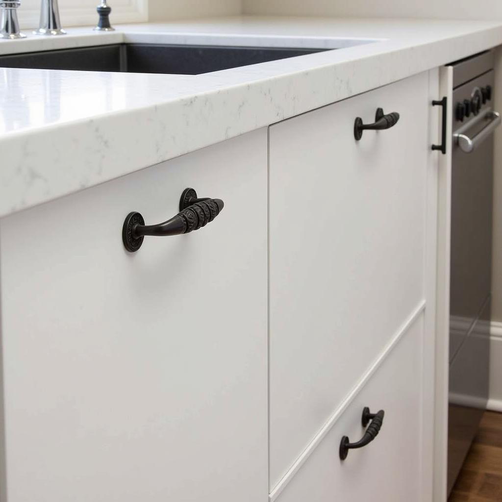 Art Nouveau Drawer Handles on Modern Kitchen Cabinets