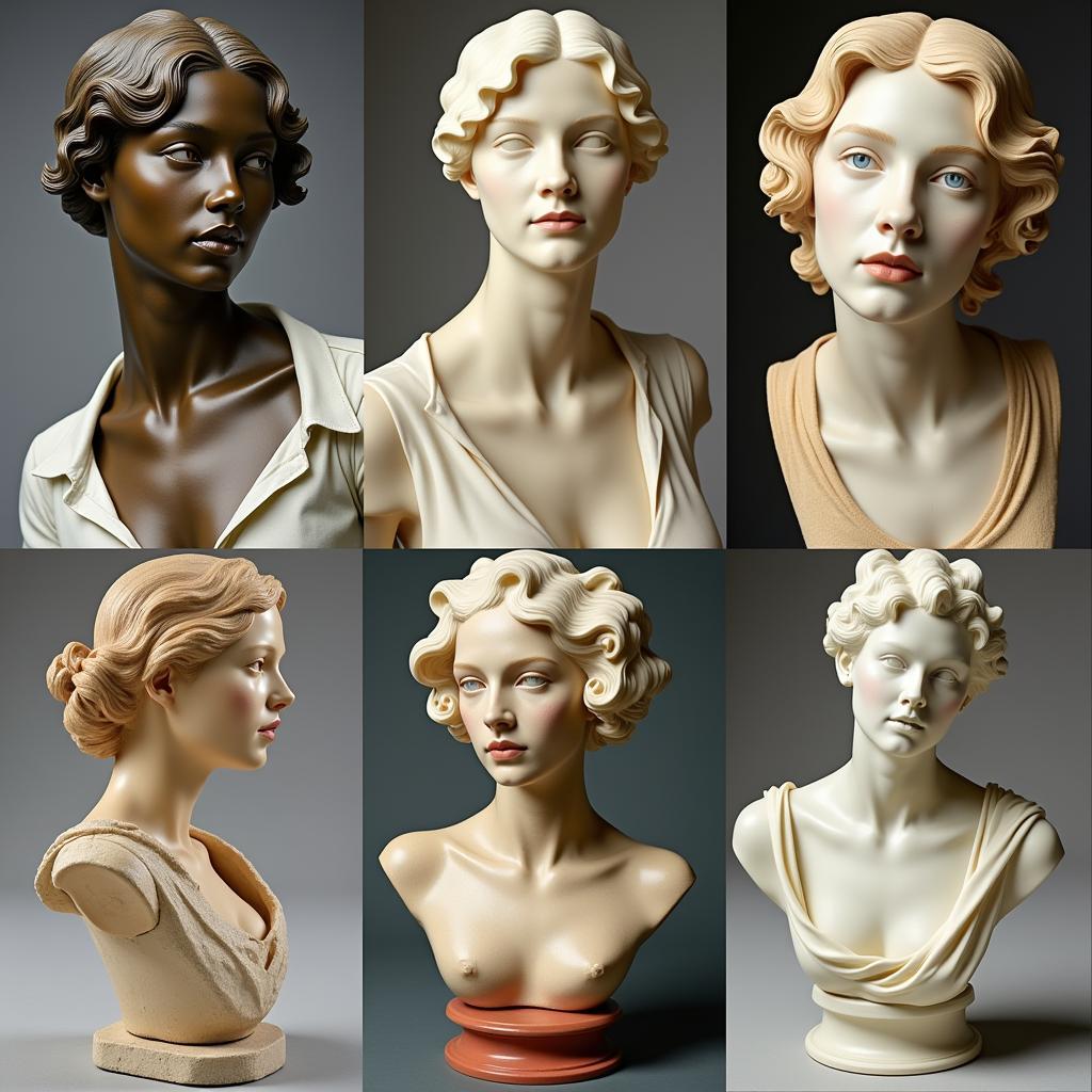 Art Nouveau Female Busts in Various Materials