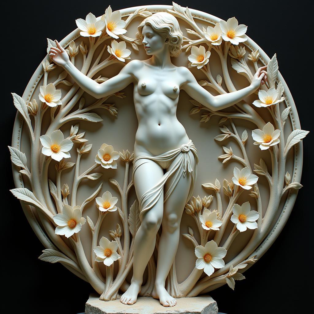 Art Nouveau Female Figure Sculpture with Floral Motifs