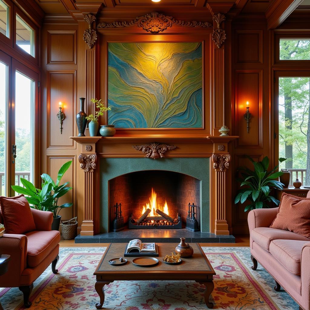 Art Nouveau Fireplace in a Living Room Setting