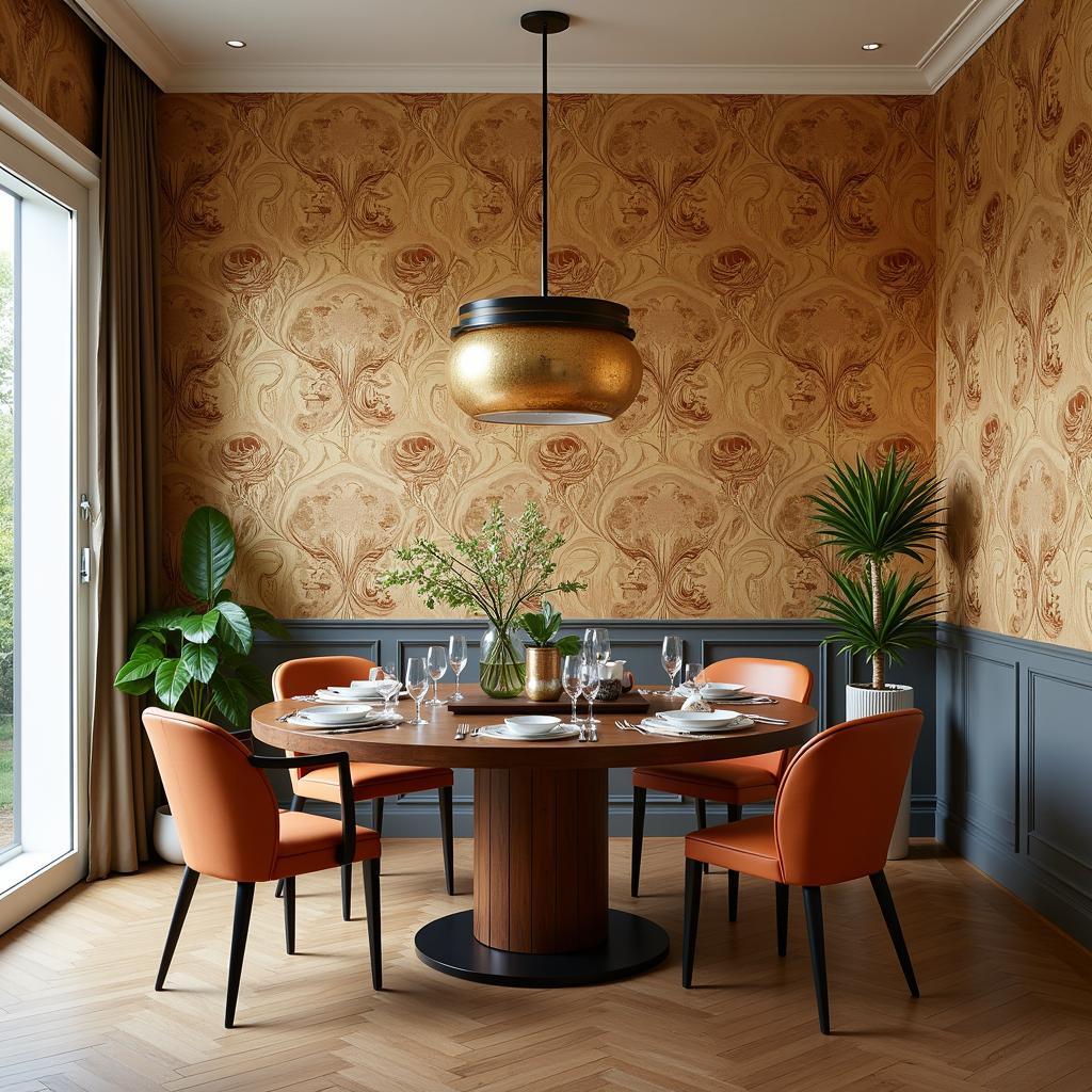 Art Nouveau Inspired Wallpaper in a Dining Room