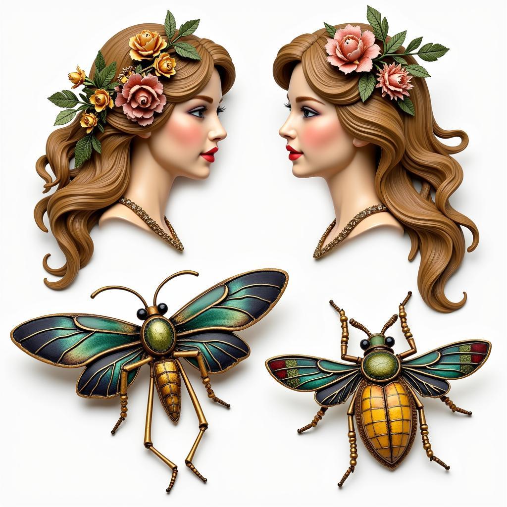 Art Nouveau Lady Brooch Designs