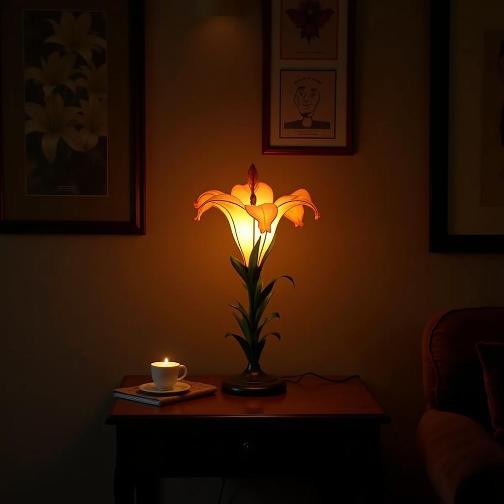 Art Nouveau Lily Lamp Illuminating a Room