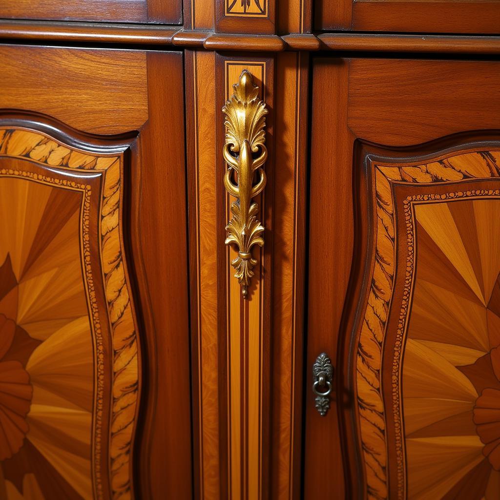 Art Nouveau sideboard featuring curved lines and intricate marquetry work