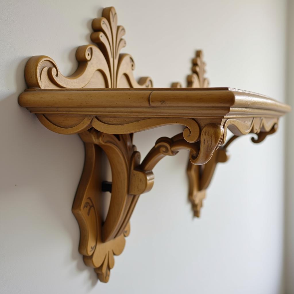 Intricate design of an art nouveau wall shelf showcasing its curves and floral patterns