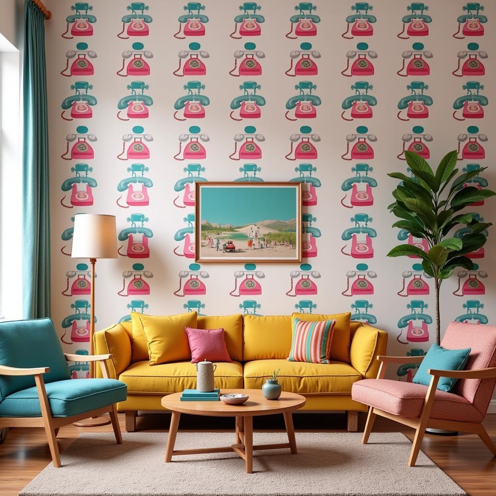 Art Pop Wallpaper in a Retro Living Room