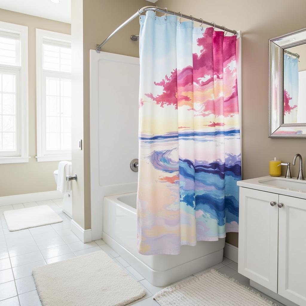 Modern Bathroom with Art Shower Curtain