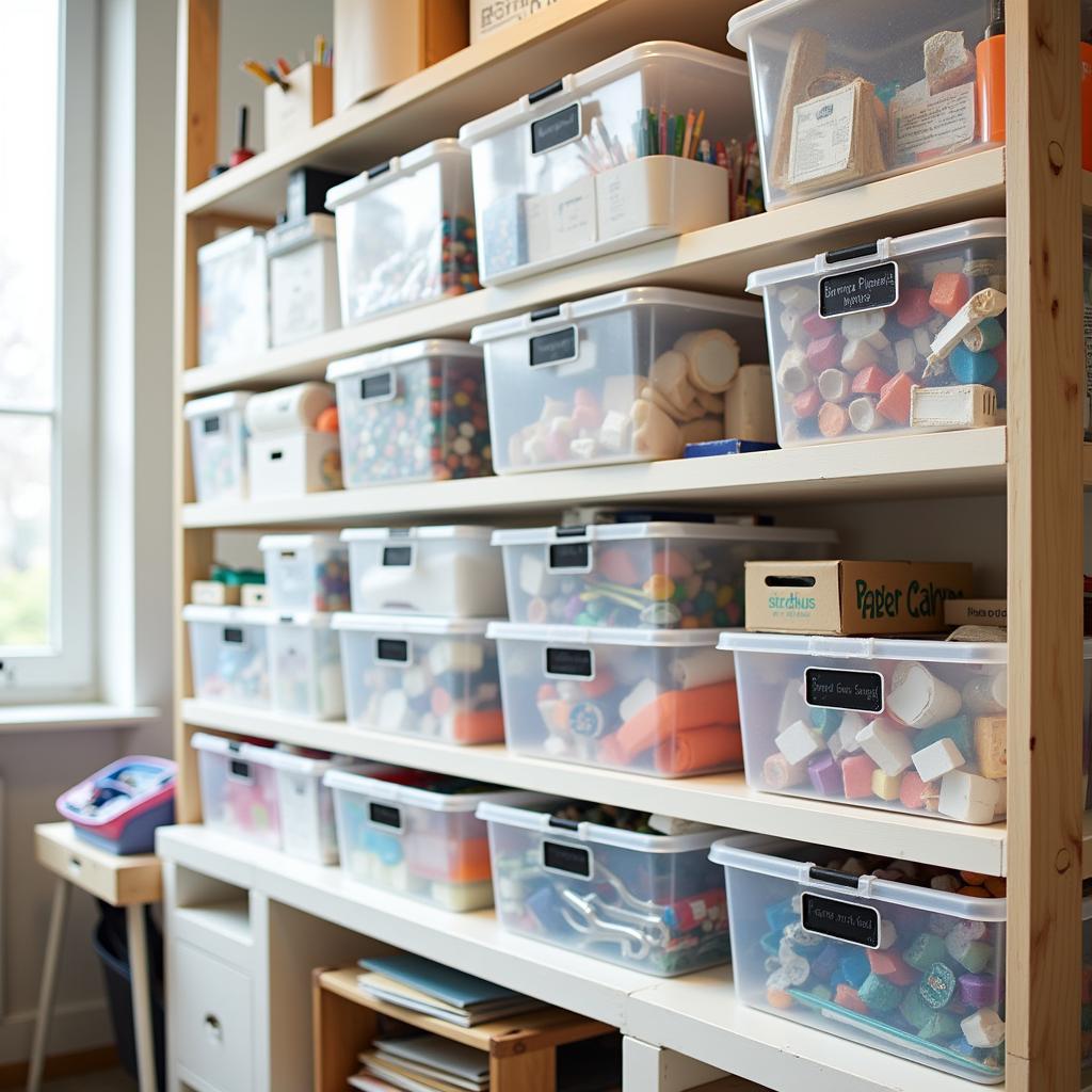 Organized Art Studio with Labeled Storage Bins