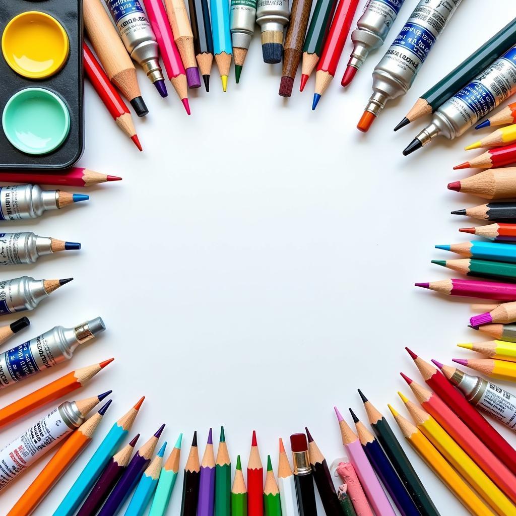 Variety of art supplies arranged neatly on a table