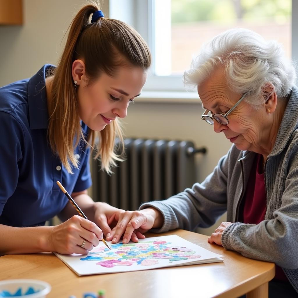 Art Therapy Volunteer Supporting an Elderly Patient