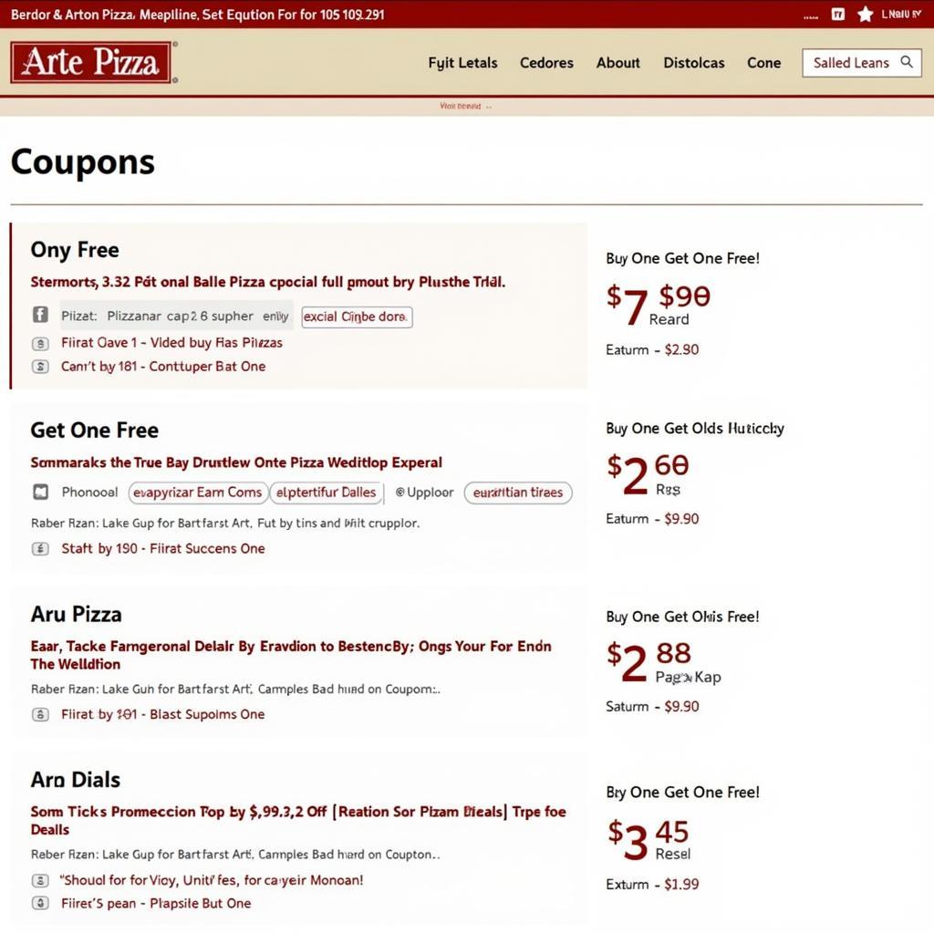 Finding Arte Pizza Coupons on the Website