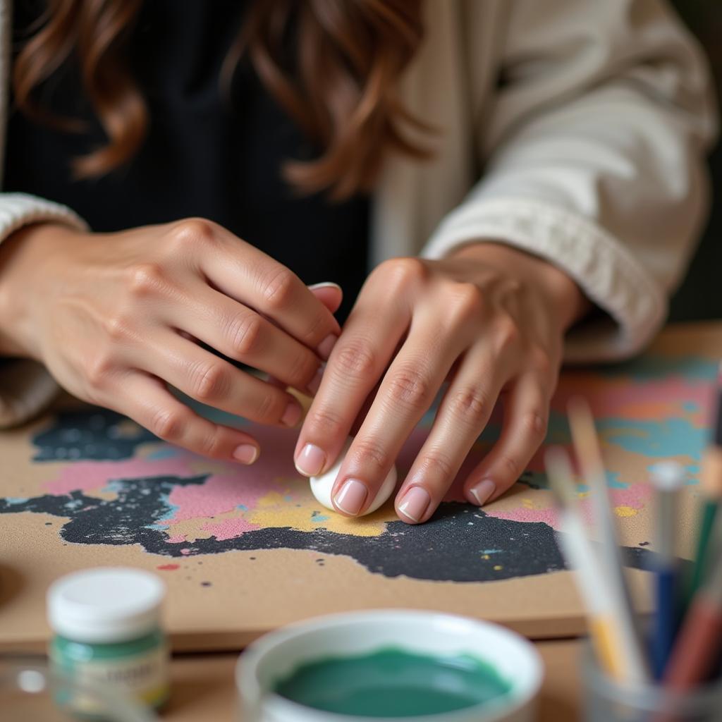 Artist Applying Moisturizer in Their Studio