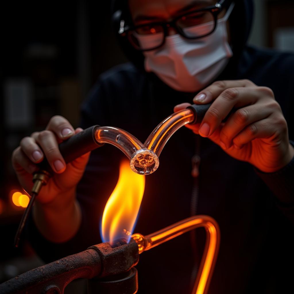 Artist Skillfully Bending Glass Tubes for a Neon Sign