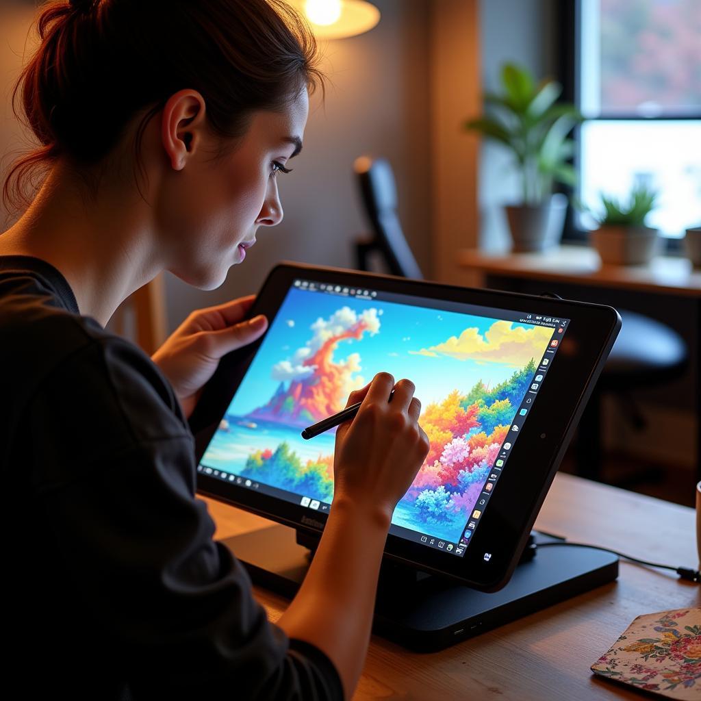 Artist Using a Digital Art Painting Easel