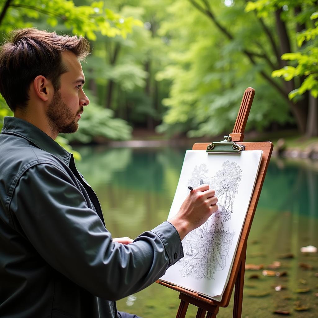 Artist Using an Art Clip Board Outdoors