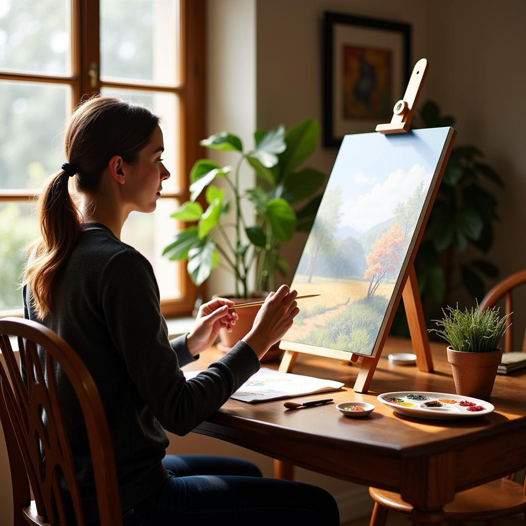 Artist Using a Table Top Easel