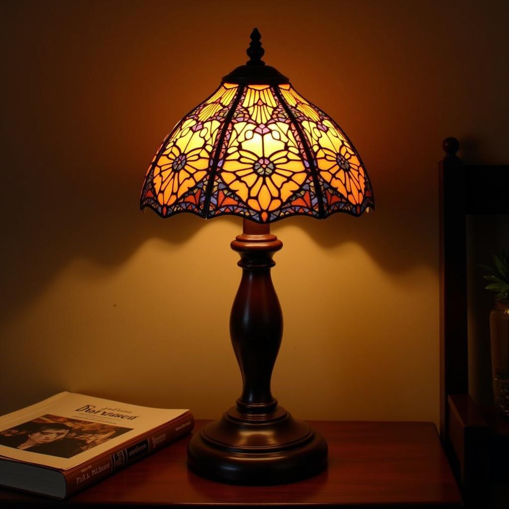 Arts & Crafts Table Lamp with Stained Glass Shade