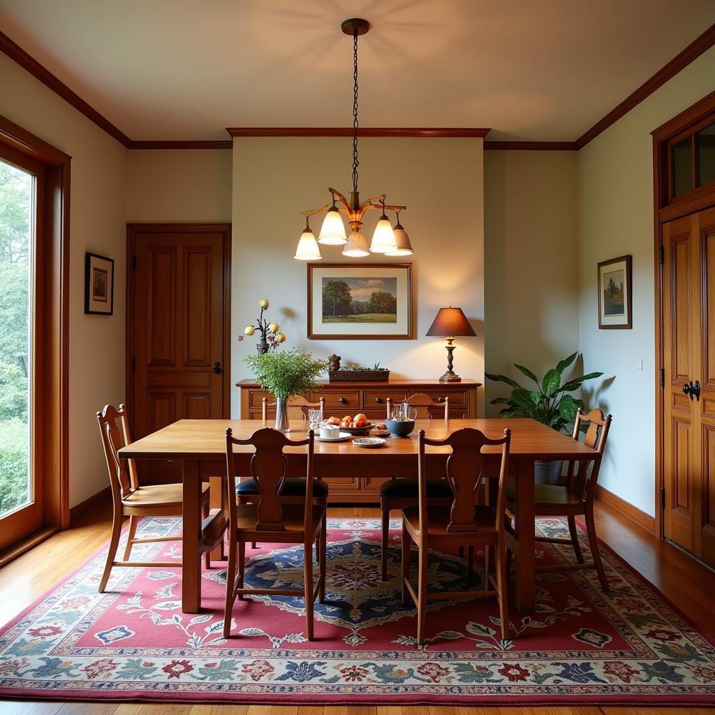 Arts & Crafts Dining Room with Appropriate Lighting and Rug